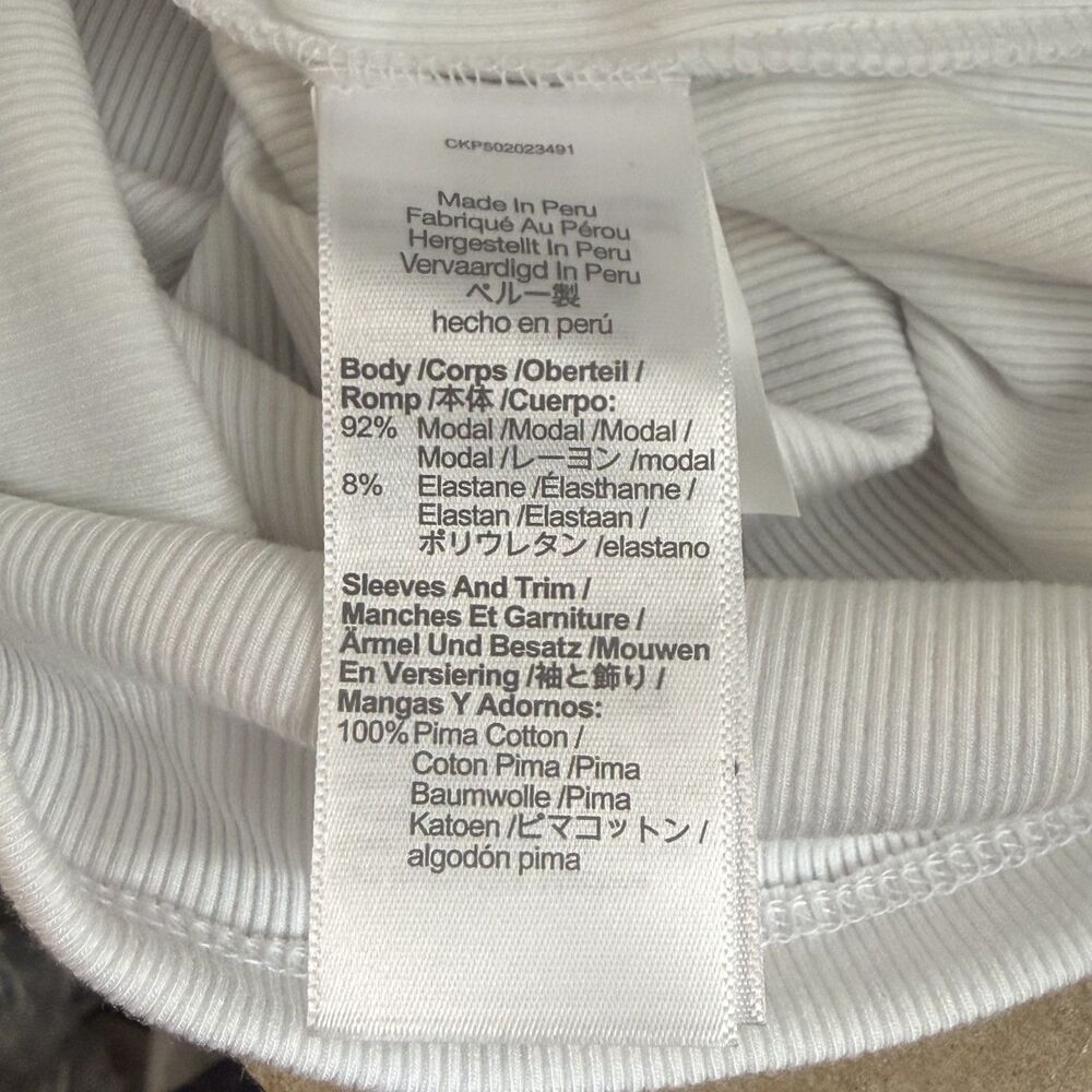 MADEWELL Puff-Sleeve Henley Knit Top XS White Ribbed Mix Media NWT B53 - Picture 6 of 6